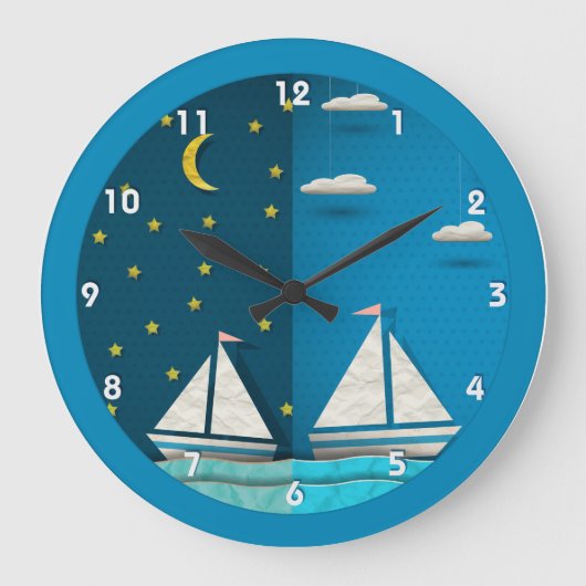 Segelboot-Tagesnachtuhr Große Wanduhr (Vorderseite)