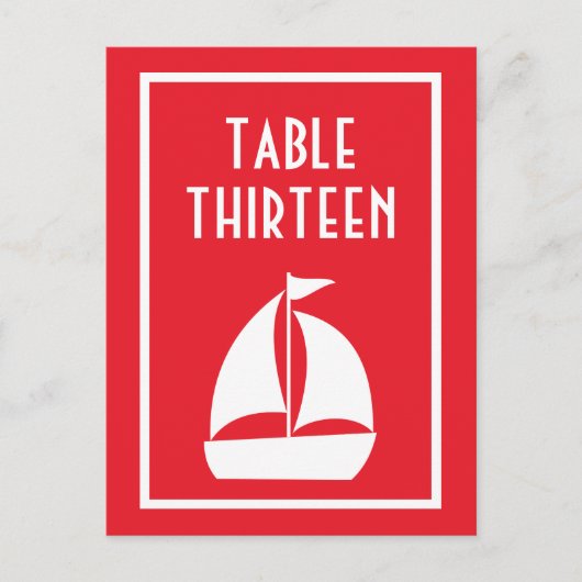 Segelboot-Tischnummern (rot / weiß) Postkarte (Vorderseite)