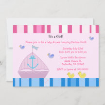 Segelboot und Anchor Baby Girl Dusche Einladung
