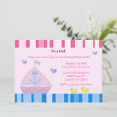 Segelboot und Anchor Baby Girl Dusche Einladung (Stehend Vorderseite)