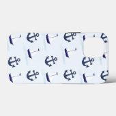 Segelboot und Anchor Muster Blau Case-Mate iPhone Hülle (Rückseite (Horizontal))