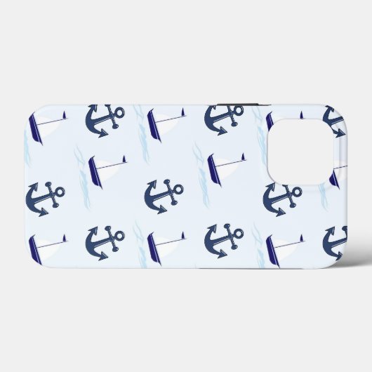 Segelboot und Anchor Muster Blau Case-Mate iPhone Hülle (Rückseite (Horizontal))