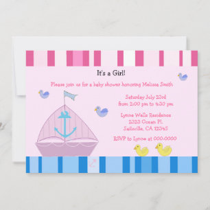 Segelboot und Anker Baby Mädchen Shower-Einladung Einladung