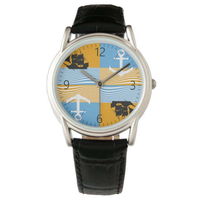 Segelboot und Ankermuster Armbanduhr (Vorderseite)