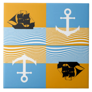Segelboot und Ankermuster Fliese