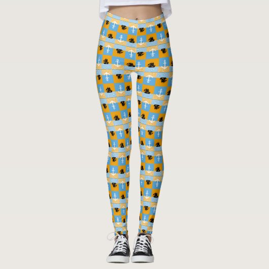 Segelboot und Ankermuster Leggings (Vorderseite)