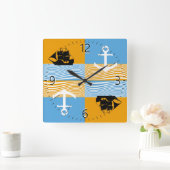 Segelboot und Ankermuster Quadratische Wanduhr (Zuhause)