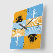 Segelboot und Ankermuster Quadratische Wanduhr (Winkel)