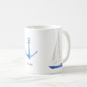Segelboot und blaues Ankernautik Kaffeetasse (VorderseiteRechts)