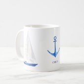 Segelboot und blaues Ankernautik Kaffeetasse (Vorderseite Links)
