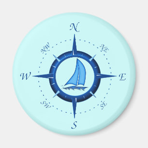 Segelboot und Compass-Rose Magnet