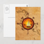 Segelboot und Compass-Rose Postkarte (Vorne/Hinten)