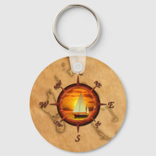Segelboot und Compass-Rose Schlüsselanhänger