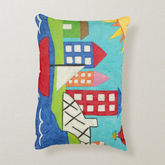 Segelboot-und Heißluft-Ballon mit Stadtbild Dekokissen (Rückseite(Vertikal))