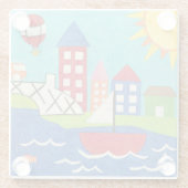 Segelboot-und Heißluft-Ballon mit Stadtbild Glasuntersetzer (Rückseite)