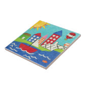 Segelboot und Heißluftballon mit Stadtbild Fliese (Seite)