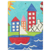 Segelboot und Heißluftballon mit Stadtbild Klemmbrett (Rückseite)