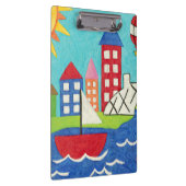 Segelboot und Heißluftballon mit Stadtbild Klemmbrett (Rechts)