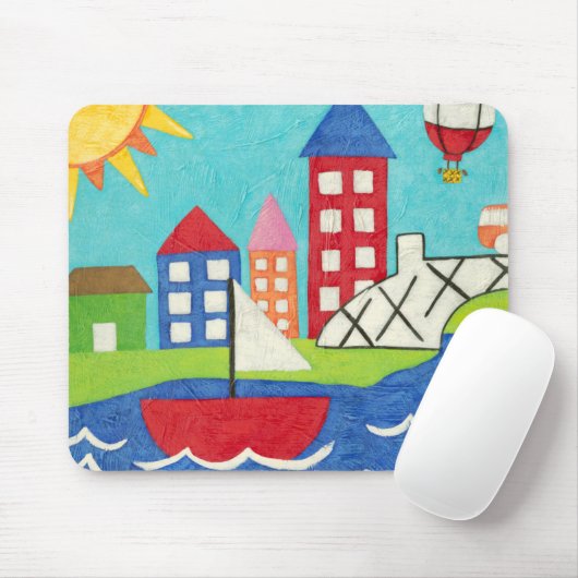 Segelboot und Heißluftballon mit Stadtbild Mousepad (Mit Mouse)