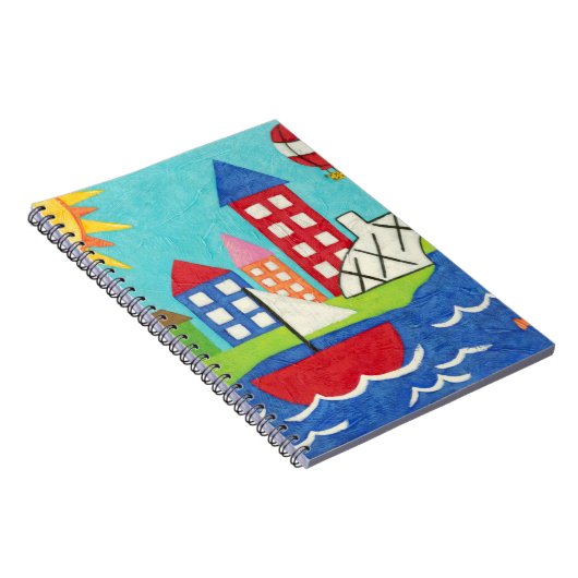 Segelboot und Heißluftballon mit Stadtbild Notizblock (Rechte Seite)