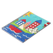 Segelboot und Heißluftballon mit Stadtbild Notizblock (Linke Seite)