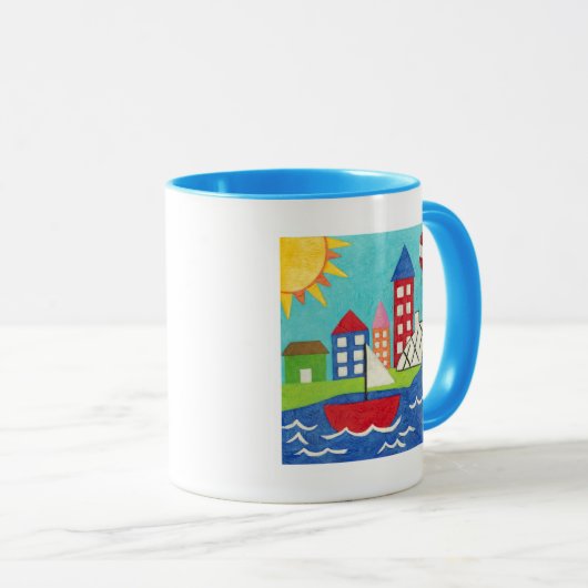 Segelboot und Heißluftballon mit Stadtbild Tasse (VorderseiteRechts)