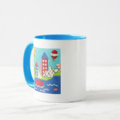 Segelboot und Heißluftballon mit Stadtbild Tasse (Vorderseite Links)