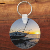 Segelboot und Jetty Sunset Key Chain Schlüsselanhänger (Vorderseite)