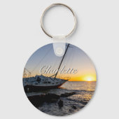 Segelboot und Jetty Sunset Key Chain Schlüsselanhänger (Rückseite)