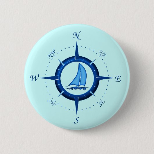 Segelboot-und Kompass-Rose Button (Vorderseite)
