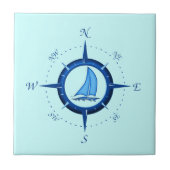 Segelboot-und Kompass-Rose Fliese (Vorderseite)