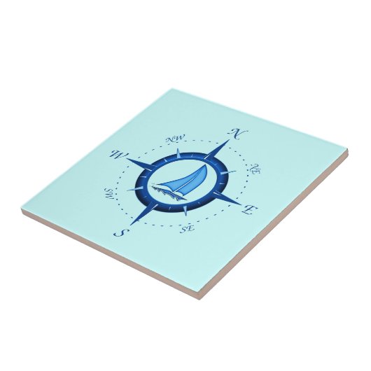 Segelboot-und Kompass-Rose Fliese (Seite)