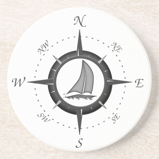 Segelboot-und Kompass-Rose Getränkeuntersetzer (Vorne)