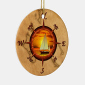 Segelboot-und Kompass-Rose Keramik Ornament (Rechts)