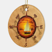 Segelboot-und Kompass-Rose Keramik Ornament (Links)