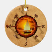 Segelboot-und Kompass-Rose Keramik Ornament (Hinten)