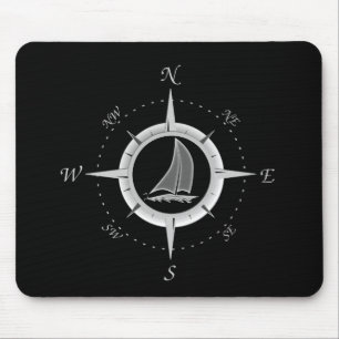 Segelboot-und Kompass-Rose Mousepad