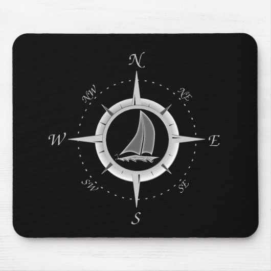Segelboot-und Kompass-Rose Mousepad (Vorne)
