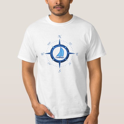 Segelboot-und Kompass-Rose T-Shirt (Vorderseite)