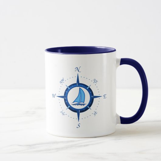 Segelboot-und Kompass-Rose Tasse (Rechts)