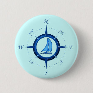 Segelboot und Kompassrose Button