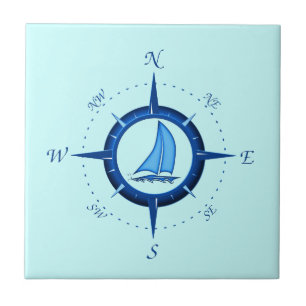 Segelboot und Kompassrose Fliese