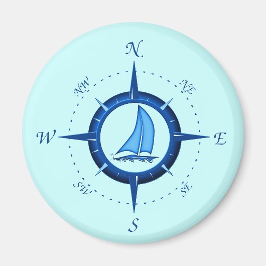 Segelboot und Kompassrose Magnet (Vorne)