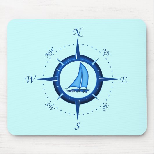 Segelboot und Kompassrose Mousepad (Vorne)