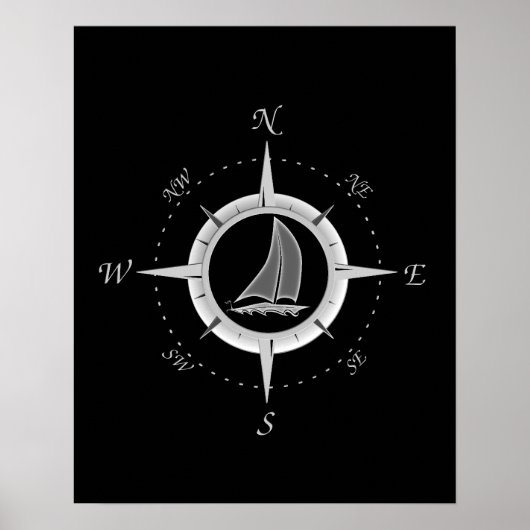 Segelboot und Kompassrose Poster (Vorne)