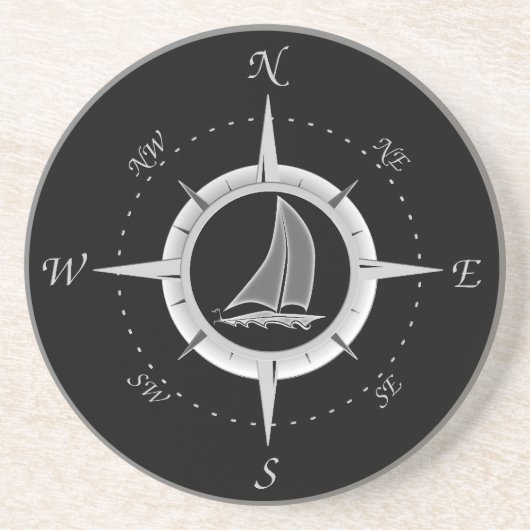 Segelboot und Kompassrose Sandstein Untersetzer (Vorne)