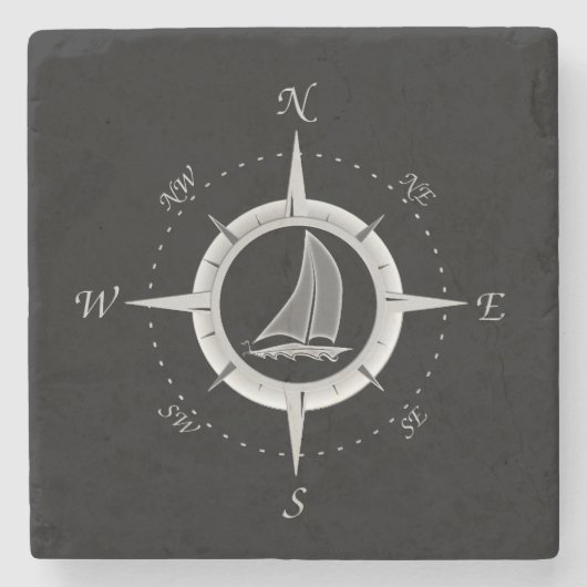 Segelboot und Kompassrose Steinuntersetzer (Vorderseite)