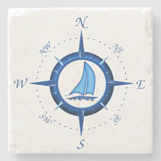 Segelboot und Kompassrose Steinuntersetzer (Vorderseite)