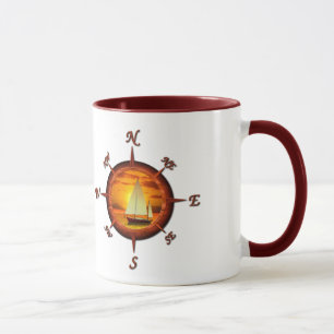 Segelboot und Kompassrose Tasse