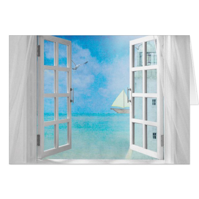 Segelboot und Leuchtturm im Fenster für den Namens (Vorderseite (Horizontal))